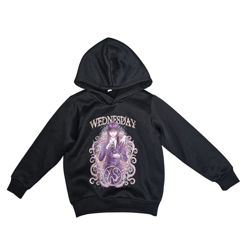 Wednesday Addams Black Hoodie Cartoon Graphic Kids Size 120/56 kids 6/7
